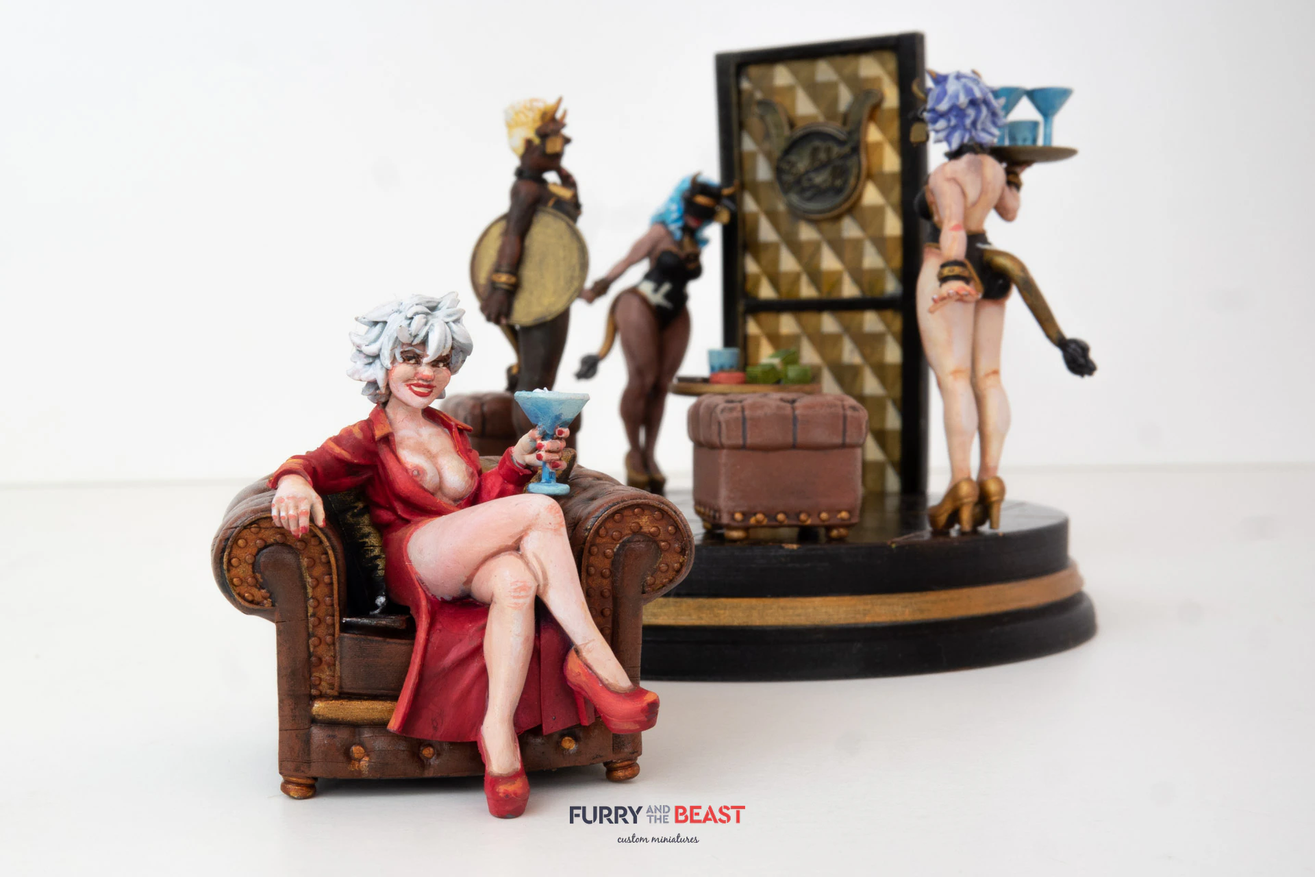 nightclub scene diorama 54mm with showgirls, club owner hand painted 