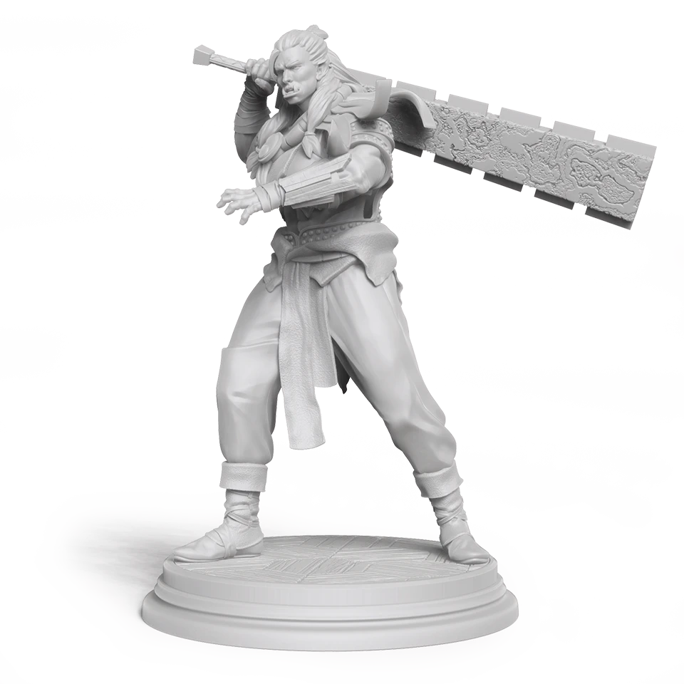 Custom 3D miniature character sculpt with high detail, showing a fully finished model ready for printing or display